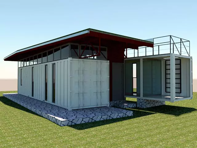 Una representación de una pequeña casa hecha a partir de un contenedor marítimo